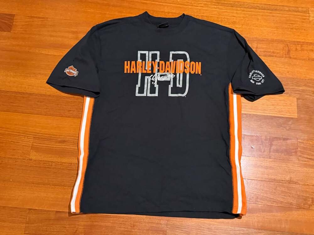 Harley-Davidson T-Shirt Black Orange H-D Logo Side Stripes
